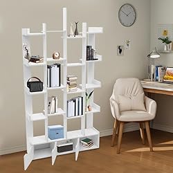 Tall Book Organizer, 5 Tier Wood Bookshelf with 13