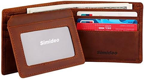 Simideo Men's TOP-GRAIN Genuine Leather Wallet Bifold Trifold Ultra-Slim Vintage Wallet with RFID Blocking and Cowhide Leather - Brown