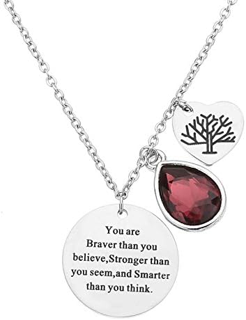You Are Braver,Stronger,Smarter Than You Think Birthstone Necklace with Message Card Graduation Necklace