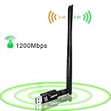 USB WiFi Adapter 1200Mbps,USB 3.0 Wireless Network WiFi Dongle with 5dBi Antenna for PC Desktop Laptop Mac, Dual Band 2.4G/5G 802.11ac,Support Windows 10/8/8.1/7/Vista/XP/2000, Mac10.6-10.14