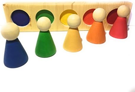 Set of 5 Wooden Peg Dolls with Smart Storage Tray - Hand Made Organic Natural Toy - Waldorf Toy