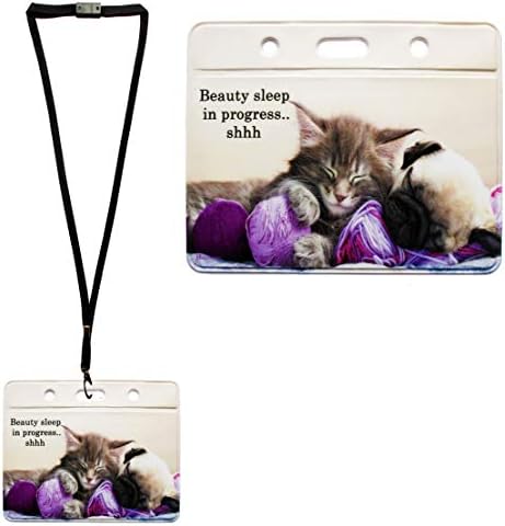 11 Designs Cool ID Badge Holders + Option of Metal Lobster Clip Lanyard Neck Strap - Work Pass School College Credit Card University (Cat and Dog ID Badge with Lanyard)