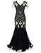 Women 1920s Flapper Cocktail Maxi Long Gatsby Evening Dress Mermaid Formal Gown (Black/Gold, S)
