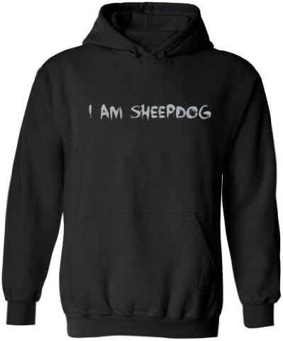Freedom Tees I Am Sheepdog (Grey Print) Adult Hooded Sweatshirt (Black, Large)