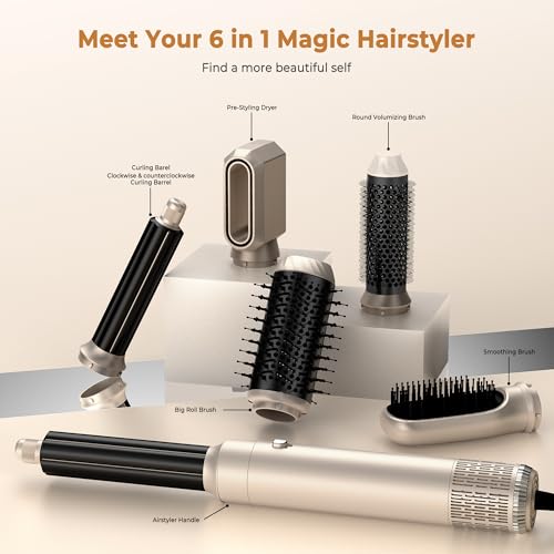 UKLISS Hairstyler Airstyler 6 in 1 Hair Dryer, 1000W Hair Dryer Brush Set, Air Curler, Styling Brushes, 3 Temp Adjustments, Gifts Set for Donn (Gold)