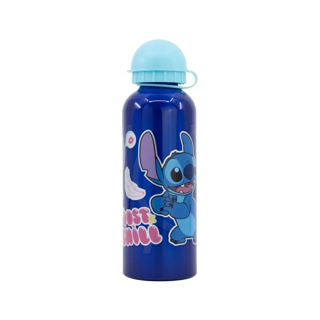My sweety pop - Water Bottle - Aluminium - Kids - Nursery, Preschool, School, Holiday, Meal - 21cm - 530ml - Hydration - Gift Idea - Stitch - Blue - For Girls