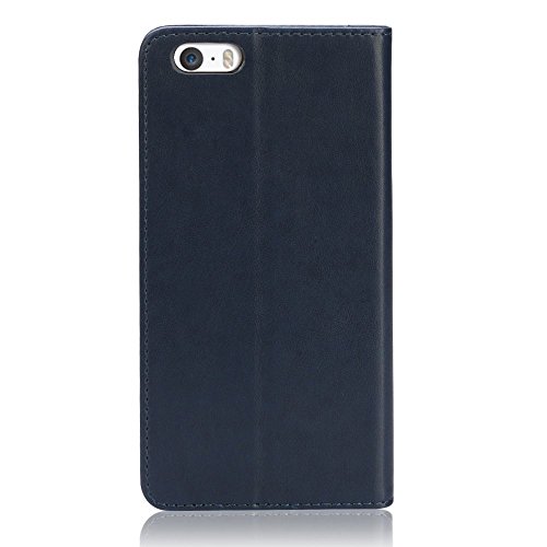 iPhone SE Case, iPhone 5S Case, IPHOX Magnetized Closure Card Slots Money Pouch, Retro Leather Wallet Case Purse Protective Cover Stand Feature Flip Book Case for iPhone 5s / 5 / SE (Blue/E)
