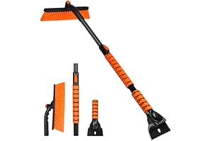 Car Snow Brush Extendable 39", Detachable Snow Removal Brush and Ice Scraper with Foam Grip,360° Pivoting Brush Head,for Truc