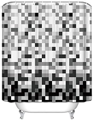 Home Fashion Grey Cube Pattern Ombre Bathroom Shower Curtain - White and Black Square Polyester Fabric Shower Curtain Waterproof Bathroom Shower Curtains Design