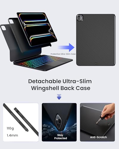 typecase Edge+ Keyboard Case for iPad Pro 13-inch (M5/M4, 2025/2024),Ultra-Slim Detachable Back Case,Portrait & Typing Modes, Trackpad,11-Color Backlight, Magnetic Stand, Pencil Holder, Black