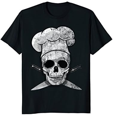 Mens Culinary BBQ Chef T-shirt - Skull Butcher Large Black