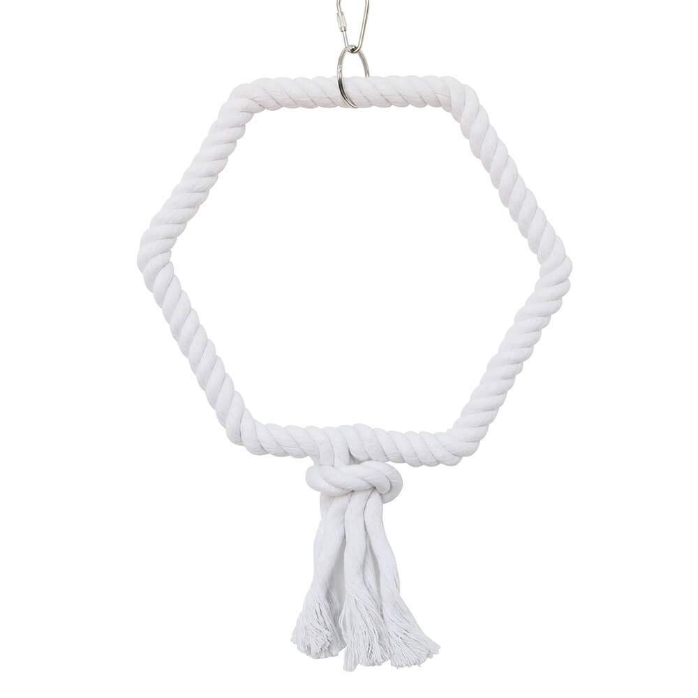 PARROT ESSENTIALS Hexagon Cotton Rope Swing - Natural Cotton Rope Perch Wooden Swing for Parrots, Budgies, Conure and More - Parrot Toy Nest Swing Encourages Foot Exercise - Hanging Rope Parrot Toy