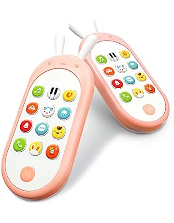 Richgv Juguetes Teléfono Bilingüe, Mando a Distancia Conejo, Juguete Electrónico Bebé，Teléfono Infantil Con Luces, Sonidos y Canciones en Inglés Y Español (Rosa)