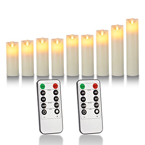 Flameless Battery Operated Led Candles Set of 9 Ivory Dripless Real Wax