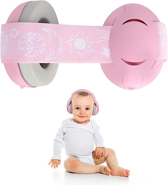 Aatif.L 2023 upgraded Baby Ear Defenders, Kids Earmuffs Noise Reduction for babies and toddlers from 0 to 36 months - Protect Infant Hearing Damage & Improve Sleep-Pink & Grey