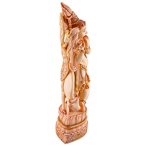 CraftVatika 13" Large Krishna Marbel Statue, Hindu God Stone Dust Idol, Gold Work Lord Hare
