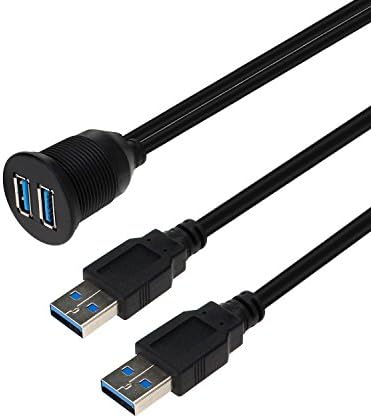 LDKCOK 2 Ports Dual USB 3.0 Male to USB 3.0 Female AUX Flush Mount Car Mount Extension Cable for Car Truck Boat Motorcycle Dashboard Panel - 3ft /1m
