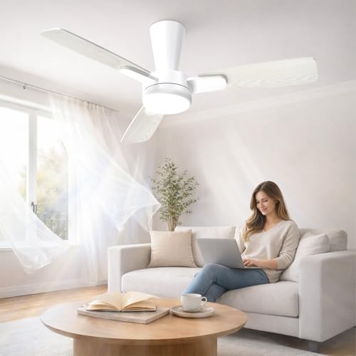 Airwit Ventilador de Techo con Luz LED, 41 Pulgadas, Motor DC Silencioso, 3 Aspas, Abanico de Techo Moderno con Control Remoto para Interior Acabado En Madera Amarilla, Color Madera Clara