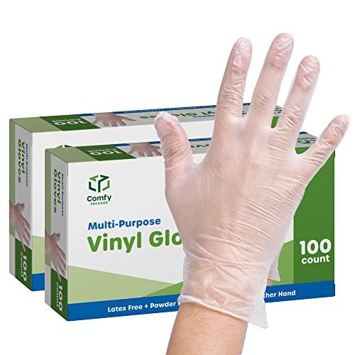 Comfy Package Disposable Vinyl Gloves, Powder Free, Latex Free, Clear Gloves for Cooking and cleaning