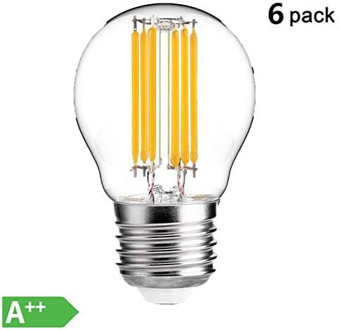 Funey 6-Pack Filament LED E27 G45 Thread Bulb, 6 W Replaces 60 W Incandescent Bulbs, Warm White (2700 K), Glass, Rustic Filament Style, Clear, Non-Dimmable