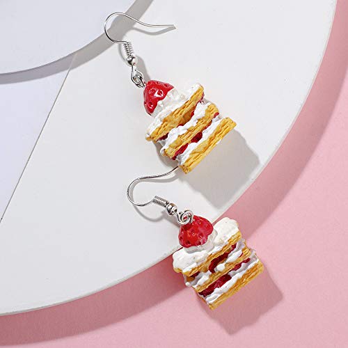 Strawberry Cake Earrings Lightweight Resin Pendant Earrings Cute Mini Imitation Food Earrings For Girls And Women Cake Dessert Earrings - Thumbnail 3