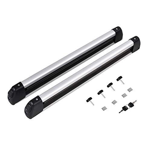 W4-moto 2pcs 30'' Universal Aluminum Roof Rack Snowboard Ski Mounted Carrier Cross Bar Cargo Rack Carrier Holder w/Key Fit Most Vehicles Equipped Cross Bars