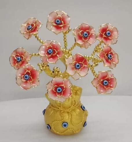 Ethnic Karigari Evil Eye Tree Feng Shui for Home Table, Nazar Battu for Home Blue Evil Eye Tree Najar Suraksha Kawach