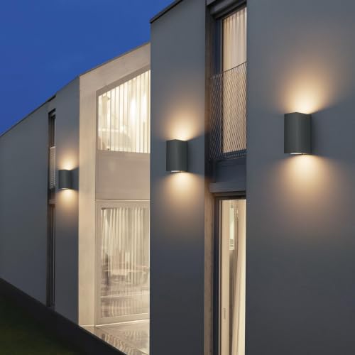Klighten Pack of 2 Anthracite Wall Light Outdoor Indoor Waterproof IP65 Modern Outdoor Wall Lamp Aluminium Square Outdoor Lamp Wall Light Up Down GU10 Socket Outdoor Wall Light without Bulb