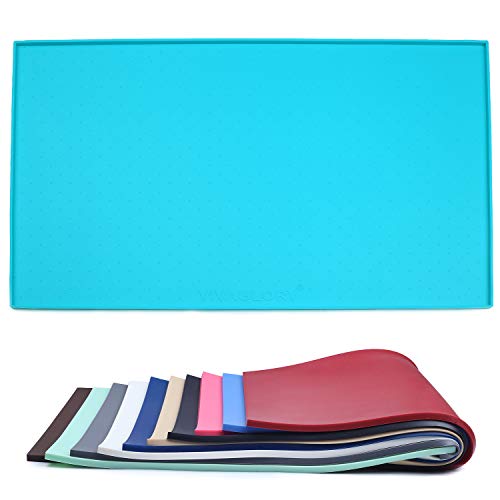Vivaglory Pet Water Bowl Placemat Large 24”L x 16”W FDA Grade Silicone Food Mat Waterproof Non-Slip Dog Feeding Mat Anti-Messy Design, Turquoise