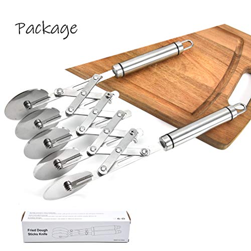 5 Wheel Pastry Cutter with Handle, Wosoova Stainless Steel Expandable Dough Divider Pizza Slicer Knife, Multi-Wheel Baking Cutter Roller for Brownies, Cookies, Cake, Pasta Dough (Handle Design)