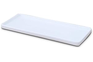 LANDHOPE Ceramic Vanity Tray Small Rectangle, Bathtub Tray Bathroom Organizer, Cosmetics Holder for Tissue Candle Towel Plant Jewelry Ring Dish Dresser Perfume Shampoo-White(1 Pc)(Large)