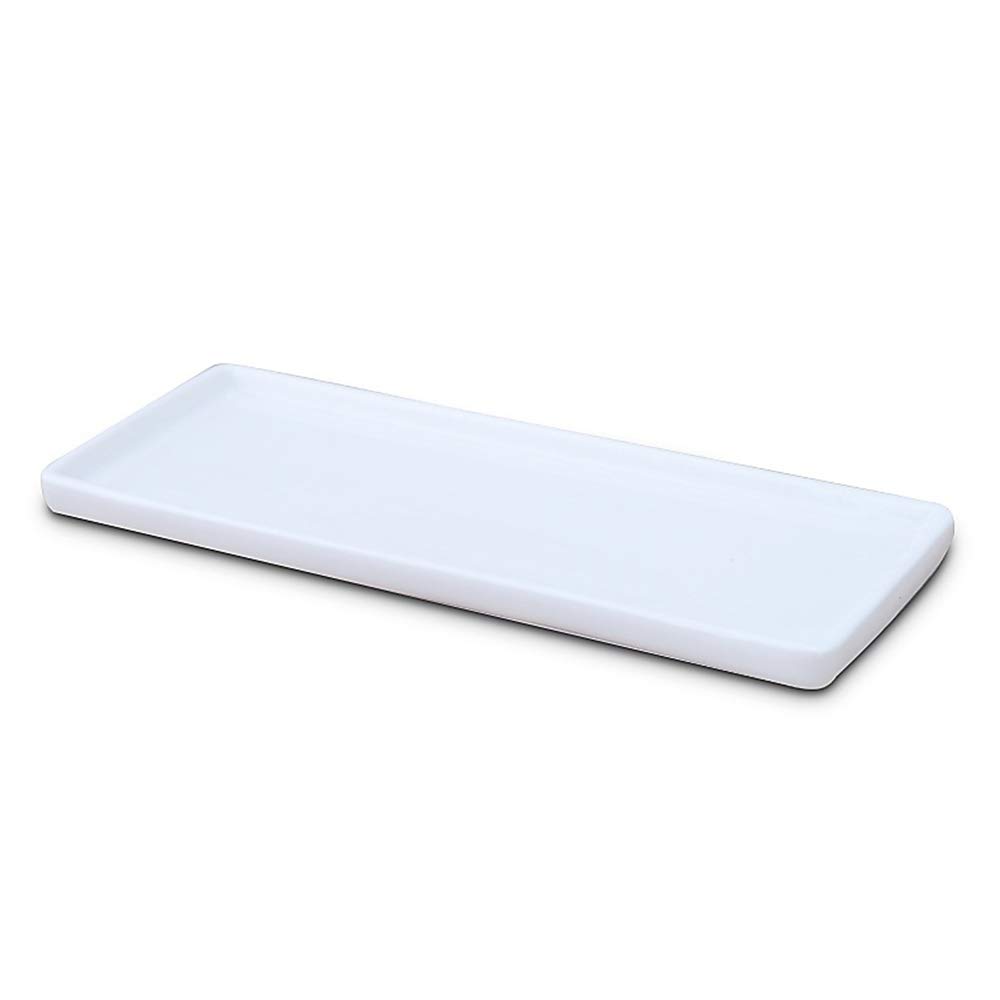 Ceramic Vanity Tray White Rectangle, Bathtub Tray Bathroom Organizer, Cosmetics Holder for Tissue Candle Towel Plant Jewelry Ring Dish Dresser Perfume Shampoo (Large, 1 Pack)