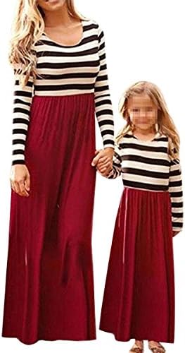 Bai You Mei Mommy and Me Matching Dresses Long Sleeve Striped Casual Print Tank Maxi Dress Family Matching Clothes