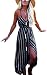 Angashion Women's Summer V Neck Stripe Spaghetti Straps Backless Split Irregular High Low Maxi Dress primary