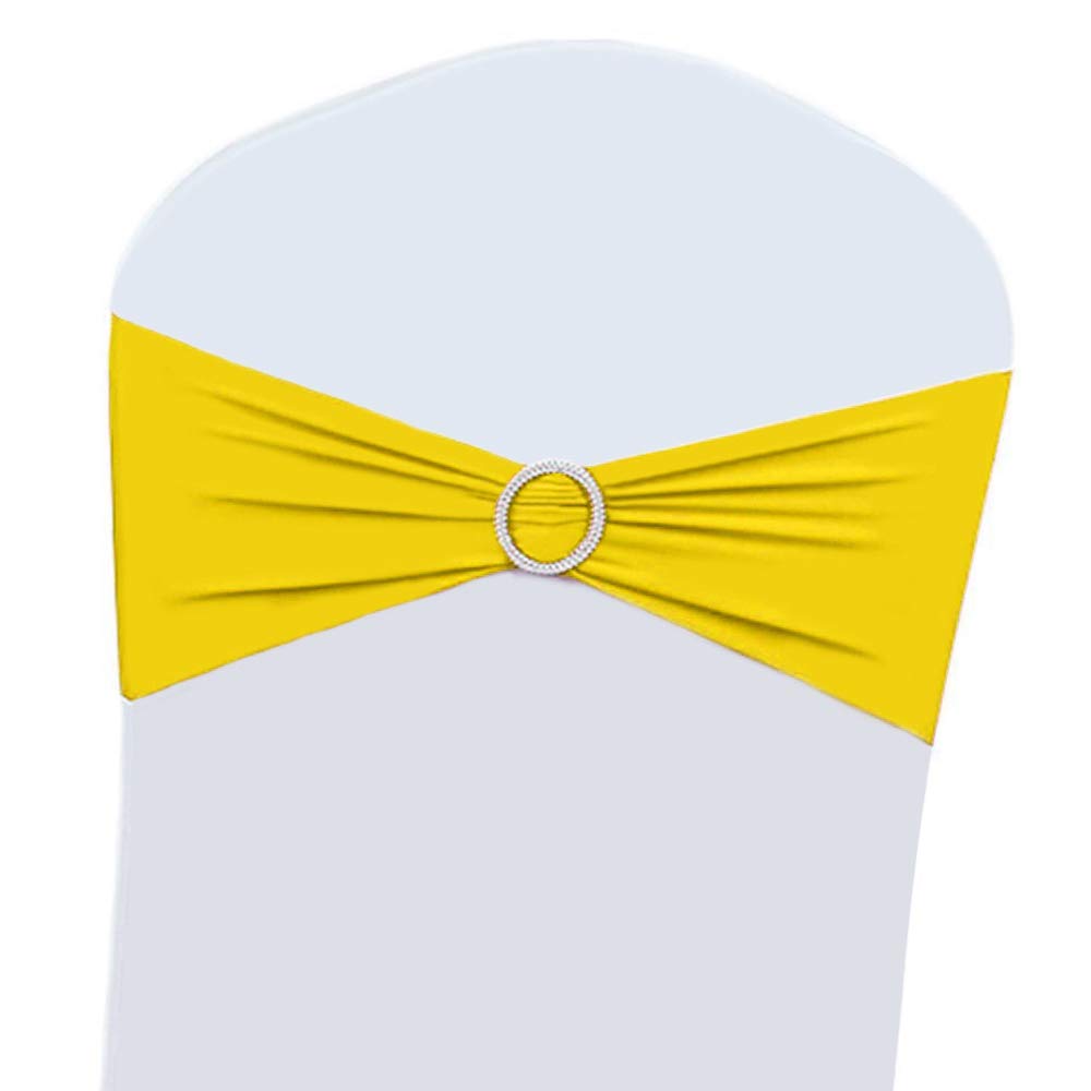 Photo 1 of 100PCS Wedding Chair Decorations Stretch Chair Bows and Sashes for Party Ceremony Reception Banquet Spandex Chair Covers slipcovers (100, Yellow)