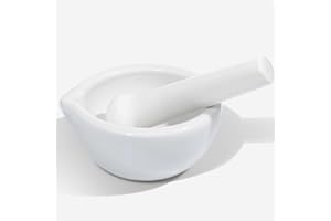 Porcelain Mortar and Pestle Set Unglazed Grinding Surface Autoclavable Grinding Mill for Kitchen or Laboratory (100mm)