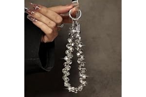 Beaded Phone Wrist Strap, Cellphone Lanyard Chain, Sparkling Wristlet Bracelet for Women, Black