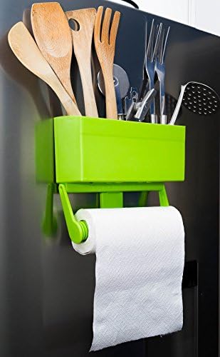 Kitchen Buddy Magnetic Paper Towel Holder for Refrigerator with Multipurpose Storage Rack Organizer (Lime Green)