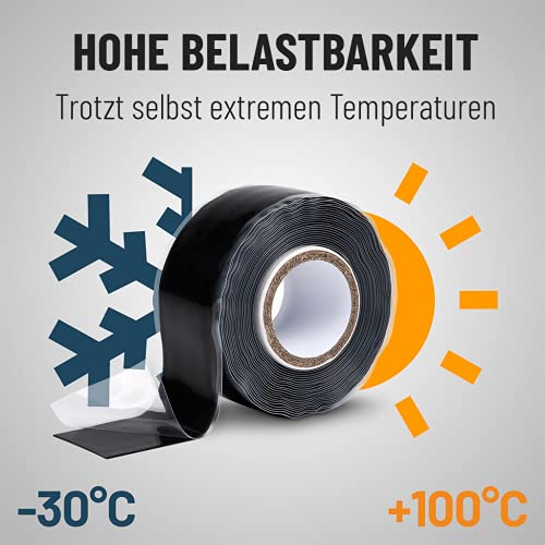 ABSINA selbstverschweißendes Isolierband 25 mm x 3 m - 6er Pack Silikonband schwarz für Wasser & Luft - Dichtungsband… – Bild 6
