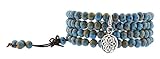 Women Men Blue Porcelain Elastic Tibetan Buddhist 108 Worry Prayer Beads Mala Bracelet Necklace (Mandala)