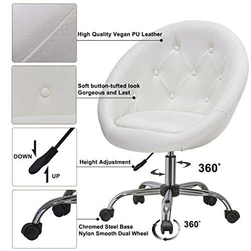 Duhome Home Office Chair Task Computer Chair with Wheels Swivel Height Adjustable Working Stool (White) - Thumbnail 4