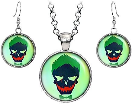 Suicide Squad Joker Pendant Necklace, DC Comics Harley Quinn Jewelry, Justice League Earrings, Wedding Party, Geek Gift Geeky Gifts Nerd Nerdy Presents