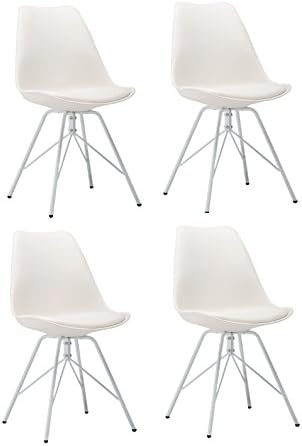 DFC（set of 4 pcs）Emaes chair with chair seat, cushion pads, detachable steel tube frame legs (white)