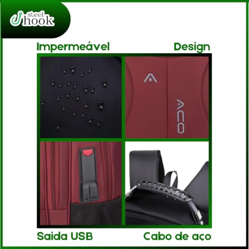 Mochila para Notebook até 17 Polegadas, Antifurto, Impermeável, com Saídas USB e Fone, para Escola, Faculdade, Trabalho ou Viagem - Preta