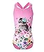 BELLOO Big Girls Cat Printing One Piece Bathing Suits,Pink-cat,M(6-8 Years)