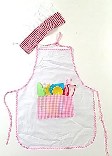 Littlest Chef Kids Apron with Chefs Hat and 8 Piece Cooking Utensil Set (Pink)