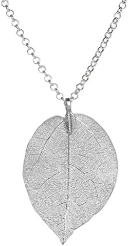 Mall48 Summer Fshion Bohemian Pure Natural Leaf Charm Pendant Women's Fashion Long Chain Necklace (Silver Chain)
