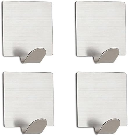 Gumind 3M Self Adhesive Hook, Brushed Stainless Steel Waterproof and Oilproof for Towel Loofah Bathrobe Clothes, 4 pieces