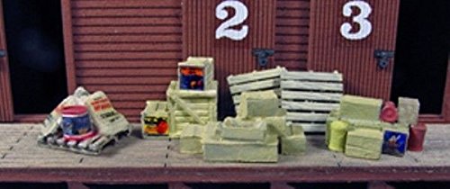 Monroe Models HO LOADING DOCK ITEMS With Decal Labels Sacks, Crates, Pallets etc. Item 2303