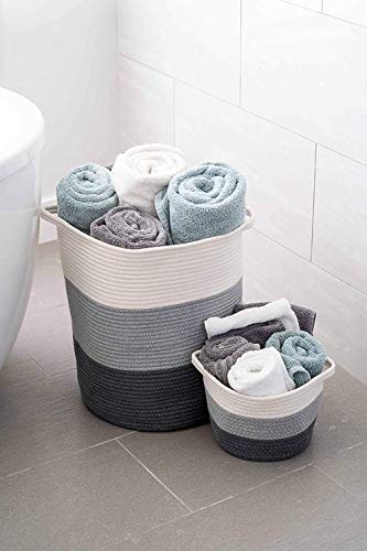 Little Hippo 2pc Large Cotton Rope Basket (18"x16") 100% Natural Cotton! Rope Basket, Woven Storage Basket, Large Basket, Blanket Basket Living Room, Toy Basket, Pillow Basket, Gray